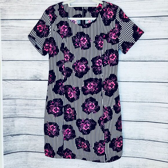 Sugarlips Size Large Navy White Stripe Floral Mini Dress Short Sleeve Spring - Picture 1 of 4